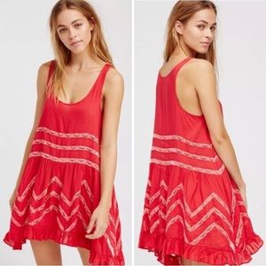 Free People Voile and Lace Trapeze Slip Dress size XS color Red Cherry